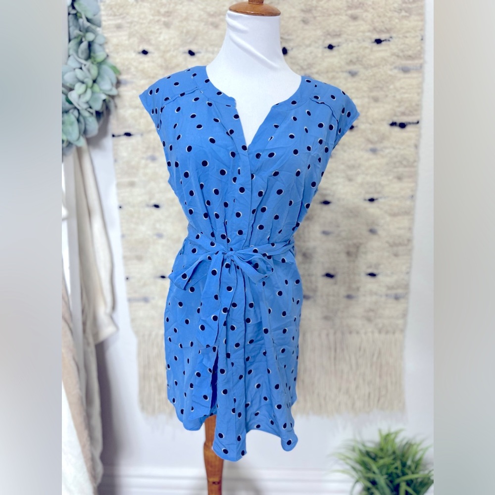 Motherhood maternity blue polka dot tie waist top size S